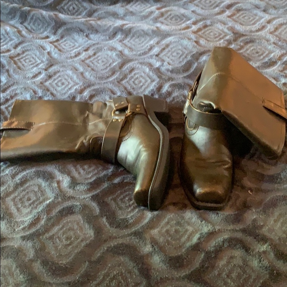 Dark brown pleather boots Size 10